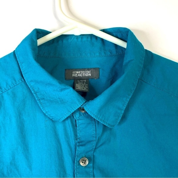 Kenneth Cole Reaction teal blue short sleeve button down shirt size large - Picture 3 of 13